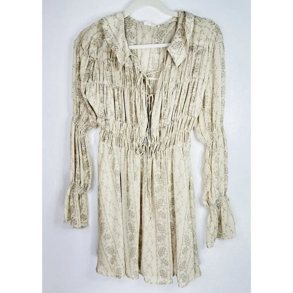 Kimchi Blue Lonnie Smocked Long Sleeve Mini Dress Medium Boho Cottage Core - Picture 5 of 10